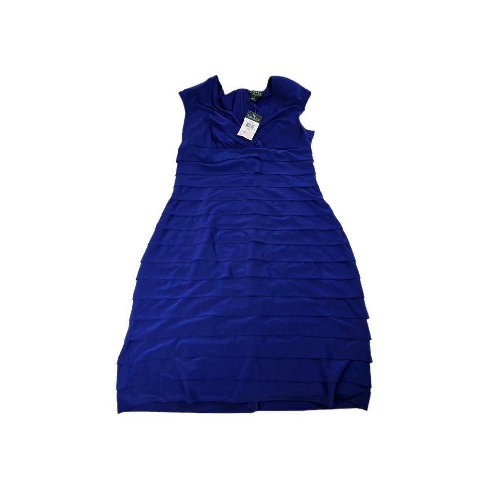 NWT Lauren Ralph Lauren Dress Petite 10 Womens Party Dress Blue MSRP‎ 89.98 Vtg